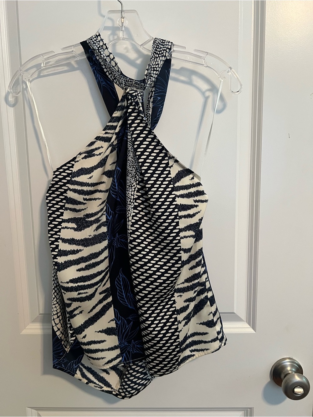 Banana Republic Navy & White Mixed-Print Halter Top - Picture 2 of 9